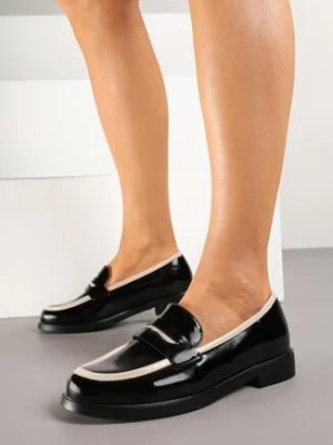 Czarne Mokasyny Lakierowane ze Skórzaną Wkładką i Ozdobną Lamówką Nusadora potocki