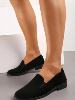 Czarne Mokasyny Loafersy z Imitacji Zamszu Valtoria