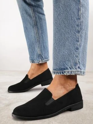Czarne Mokasyny Loafersy z Imitacji Zamszu Valtoria