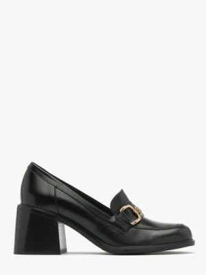 Czarne mokasyny na obcasie Ryłko