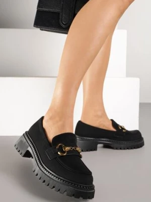 Czarne Mokasyny Ozdobione Klamrą Drekkia ideal