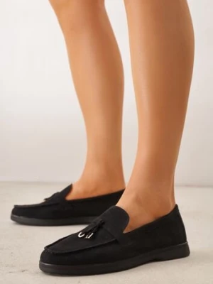 Czarne Mokasyny VICES Casualowe ze Skórzaną Wkładką i Metalowymi Ozdobami Dinsmore