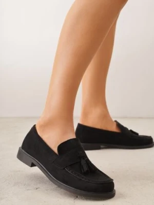 Czarne Mokasyny VICES z Wkładką ze Skóry Naturalnej Ozdobione Chwostami Maritune