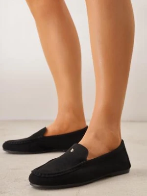 Czarne Mokasyny VICES ze Skórzaną Wkładką i Metalową Ozdobą Aquilin