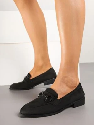 Czarne Mokasyny Vices ze Skórzaną Wkładką i Ozdobną Aplikacją Delainora