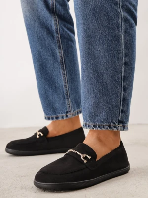 Czarne Mokasyny w Stylu Barefoot z Ozdobną Klamrą i Miękką Wkładką Saied Ideal