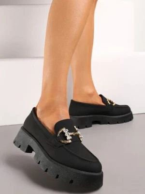 Czarne Mokasyny z Grubą Podeszwą w Kolorze Cholewki z Klamrą Rosarose ballada