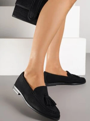 Czarne Mokasyny z Imitacji Zamszu z Aplikacją z Frędzlami Nalonissa joalice paris