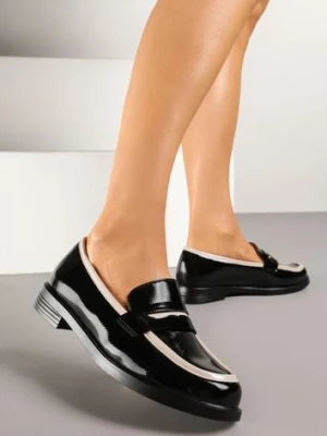 Czarne Mokasyny z Lakierowanym Połyskiem Skórzaną Wkładką i Lamówką Nusavina potocki