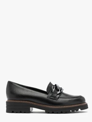 Czarne mokasyny z ozdobnym łańcuchem Ryłko