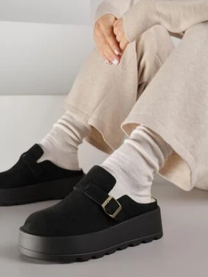 Czarne Niskie Śniegowce na Grubej Podeszwie Zdobione Sprzączką Vetiare ciaodeo