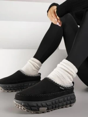 Czarne Niskie Śniegowce na Grubej Tłoczonej Podeszwie Arevire mulanka