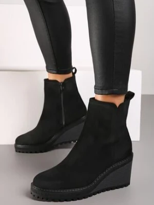 Czarne Ocieplane Botki na Koturnie Tariantte