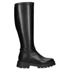 Czarne kozaki damskie ze skóry licowej z metalowa ozdobą 71051-51 Wojas