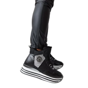 Czarne ocieplane sneakersy z brokatem Deleon Inna marka