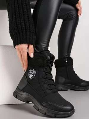 Czarne Ocieplane Śniegowce z Ozdobnym Kożuszkiem Arianea