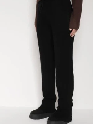 Czarne Ocieplane Spodnie Dzianinowe o Szerokim Kroju Miorea j&x