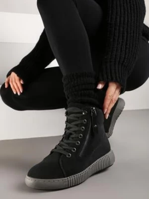 Czarne Ocieplane Traperki w Sportowym Stylu Olytasia