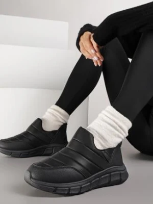 Czarne Pikowane Sneakersy Śniegowce na Grubej Tłoczonej Platformie Verta ballada