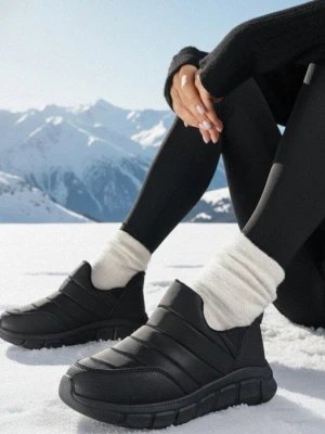 Czarne Pikowane Sneakersy Śniegowce na Grubej Tłoczonej Platformie Verta Ballada