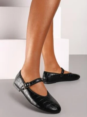 Czarne Płaskie Balerinki Mary Jane Ozdobione Sprzączką Rivandra