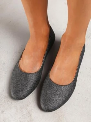 Czarne Płaskie Balerinki Pokryte Brokatowym Zdobieniem Qarneli