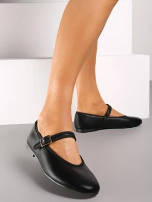 Czarne Płaskie Balerinki w Stylu Mary Jane Ozdobione Sprzączką Mevor