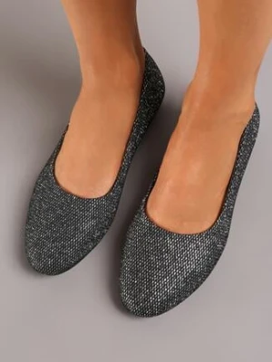 Czarne Płaskie Balerinki Wsuwane Ozdobione Brokatem Joanmarie