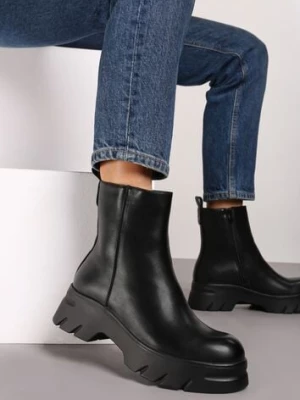 Czarne Płaskie Botki z Ociepleniem Hanalen