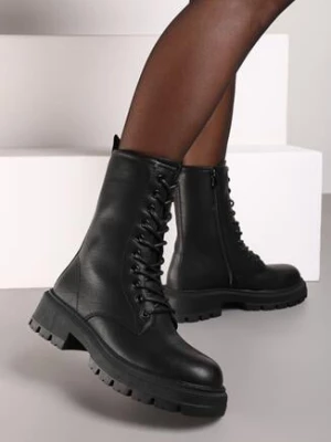 Czarne Płaskie Botki z Wiązaniem z Przodu Laorae