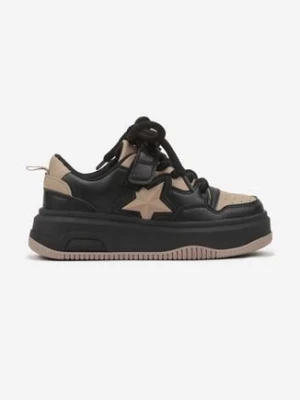 Czarne Płaskie Buty Sportowe Sneakersy z Gwiazdą 3D Nerinette
