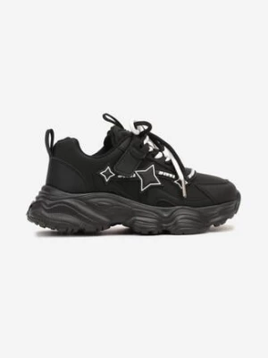 Czarne Płaskie Buty Sportowe Sneakersy z Gwiazdkami Nravia