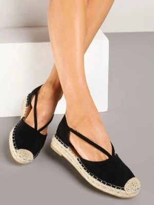 Czarne Płaskie Espadryle z Wyciętymi Bokami Ozdobione Plecionką Annorila bellucci
