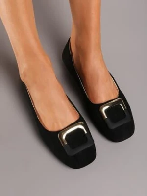 Czarne Płaskie Klasyczne Balerinki z Ozdobną Klamrą Nassnema