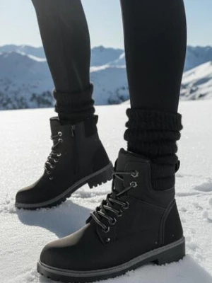 Czarne Płaskie Klasyczne Traperki ze Sznurowaniem Lobanne vices