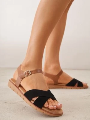 Czarne Płaskie Sandały VICES z Cholewką ze Skrzyżowanymi Paskami Emelika