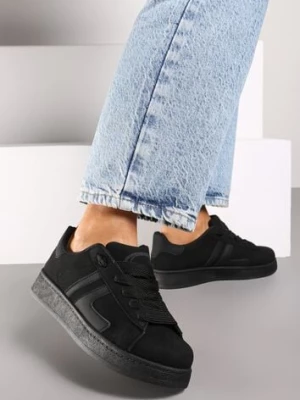 Czarne Płaskie Sneakersy Sznurowane z Paskami Artomi