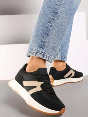 Zdjęcie produktu Czarne Płaskie Sneakersy z Geometrycznym Wzorem Nawla