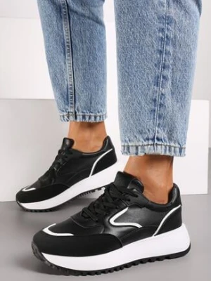 Czarne Płaskie Sneakersy z Geometrycznym Zdobieniem Erithine