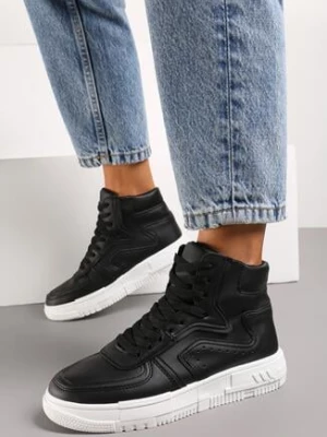 Czarne Płaskie Sznurowane Sneakersy z Cholewką za Kostkę Targia