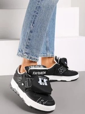 Czarne Płaskie Sznurowane Sneakersy z Napisami Friefra