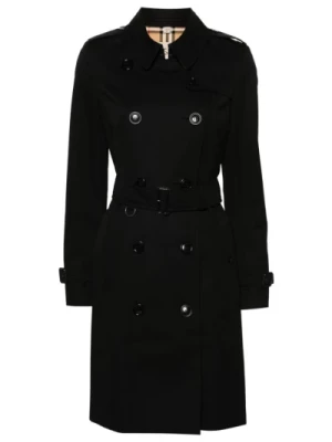 Czarne płaszcze z podwójnym rzędem guzików z logo Burberry