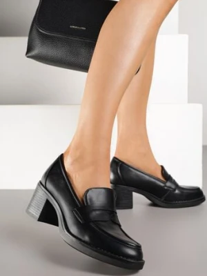 Czarne Półbuty Mokasyny na Słupku z Wkładką ze Skóry Naturalnej Tulacea super mode