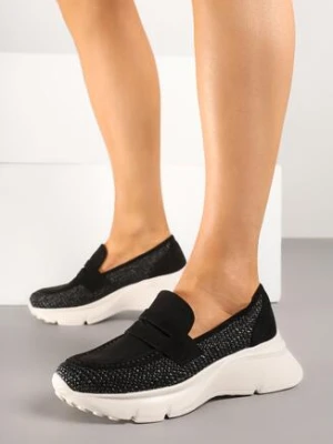 Czarne Półbuty na Grubej Podeszwie z Tłoczeniem Eranelitia seastar