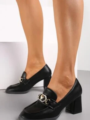 Czarne Półbuty na Grubym Słupku z Klamerką Selania