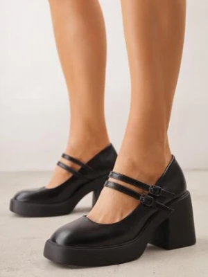 Czarne Półbuty na Obcasie i Platformie z Paseczkami Mary Jane Aveminar lady glory