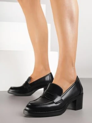 Czarne Półbuty na Obcasie w Stylu Mokasynów ze Skórzaną Wkładką Tulandia super mode