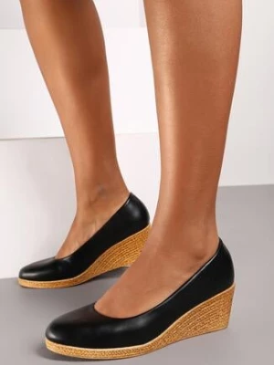 Czarne Czółenka Vices na Plecionym Koturnie ze Skórzaną Wkładką Terivannes