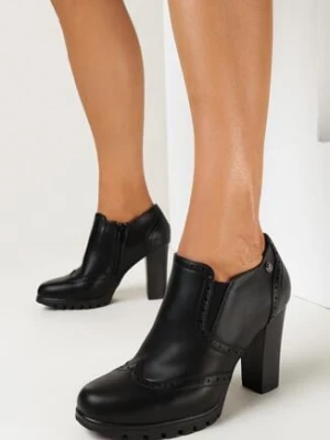 Czarne Półbuty na Słupku z Suwakiem Raftera