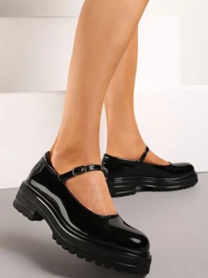 Czarne Półbuty o Lakierowanym Połysku na Platformie ze Sprzączką Ledianma